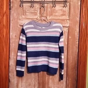 SO brand sweater, girls size 10/12, blue, pink, gray, and white stripes